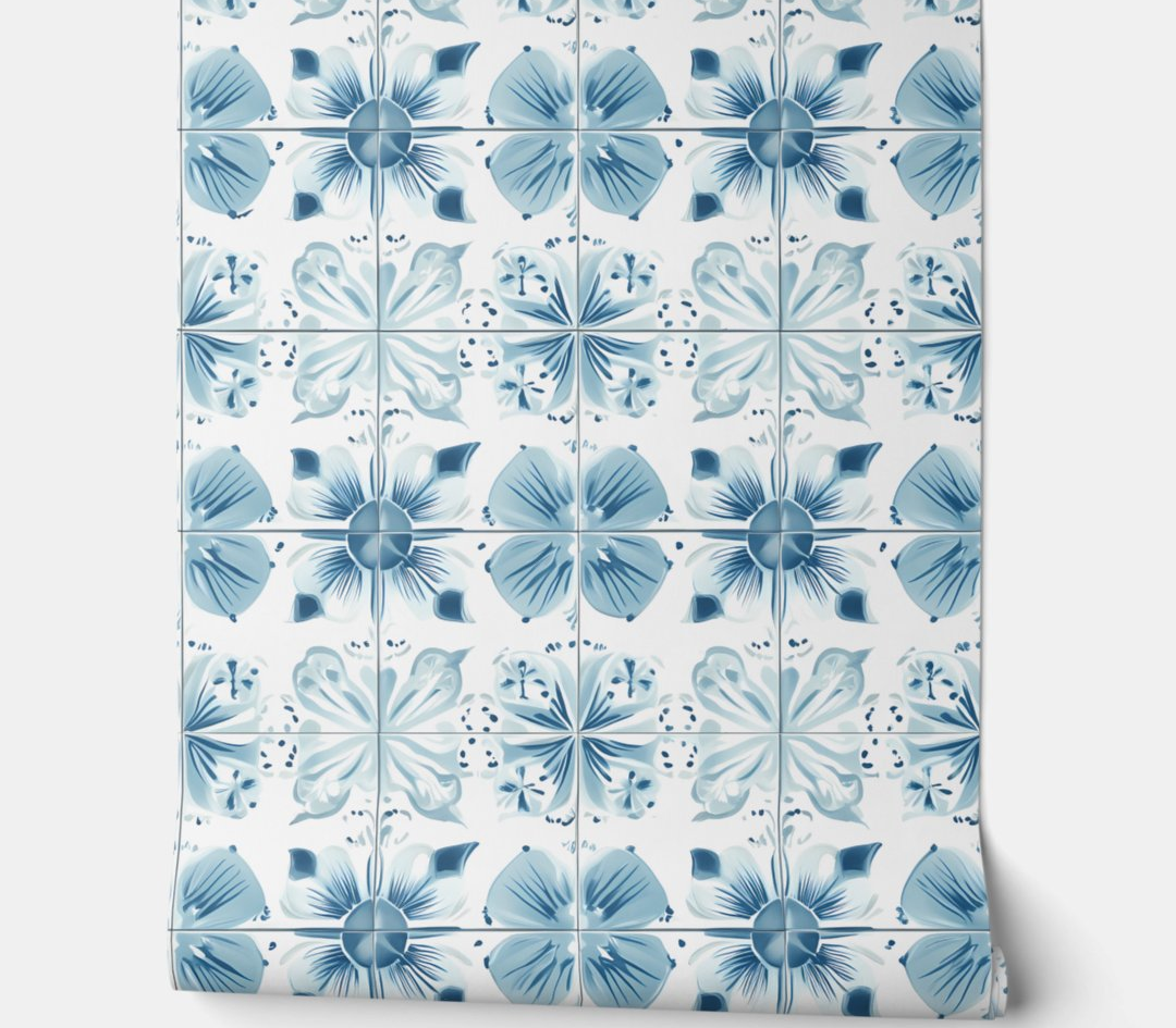 Oceanic Blossom Tile Peel and Stick Wallpaper