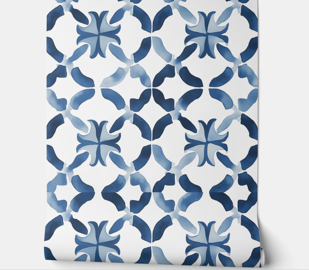 Mediterranean Blue Mosaic Peel and Stick Wallpaper