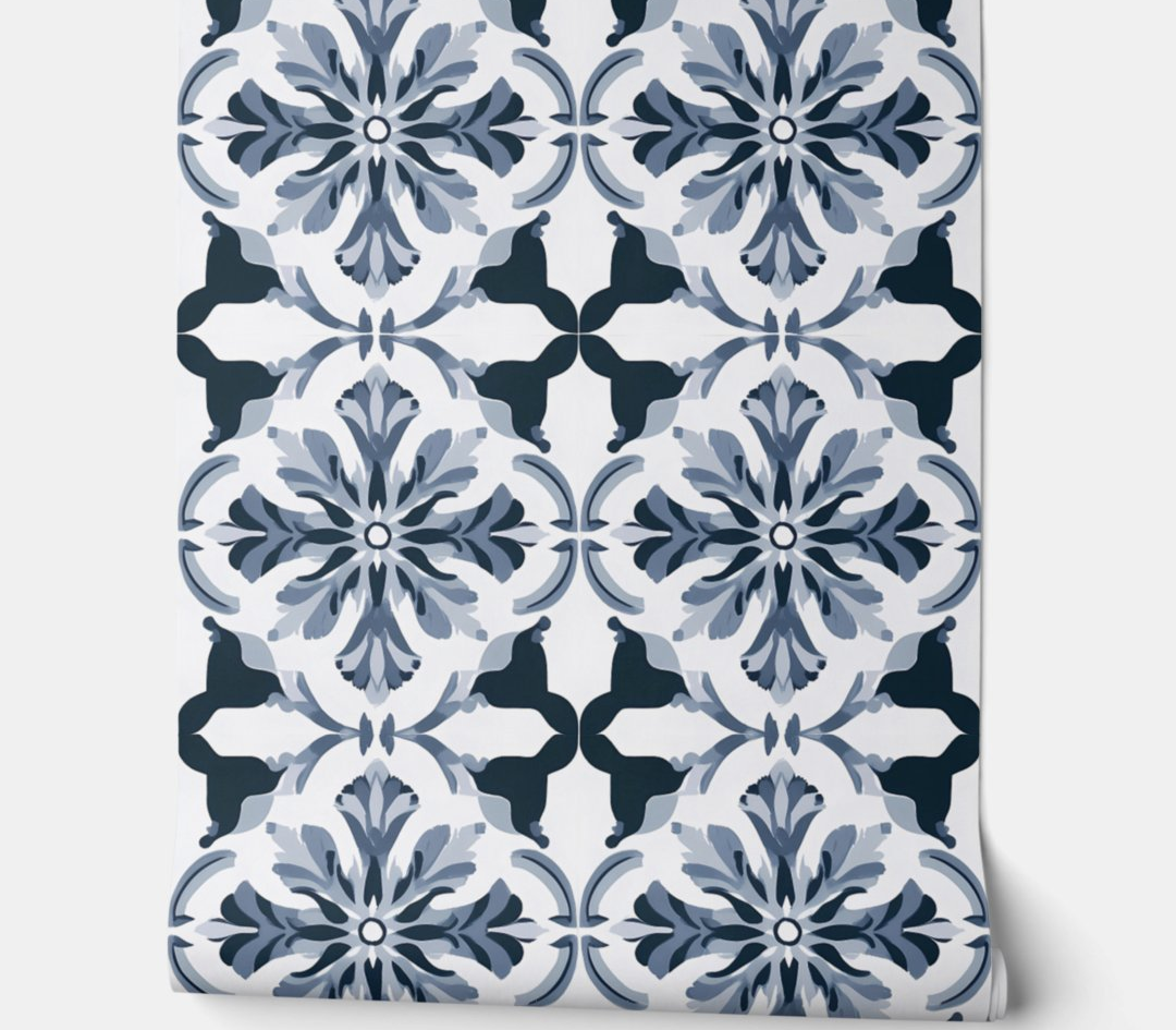 Timeless Indigo Floral Tiles Peel and Stick Wallpaper