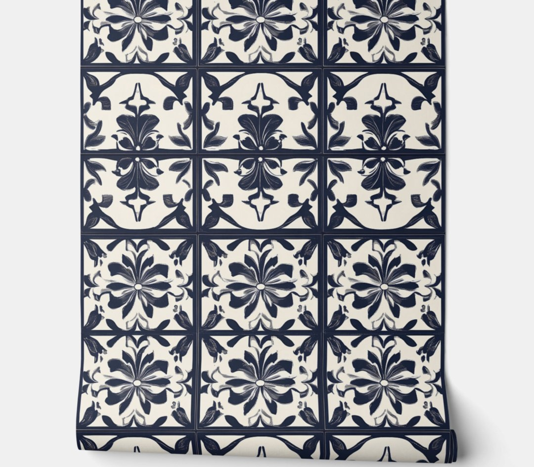 Midnight Floral Tiles Peel and Stick Wallpaper
