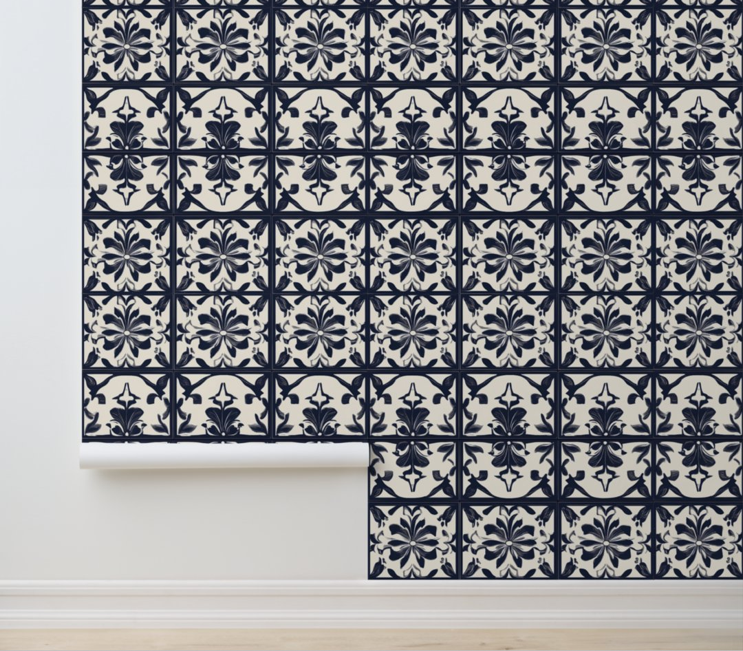 Midnight Floral Tiles Peel and Stick Wallpaper