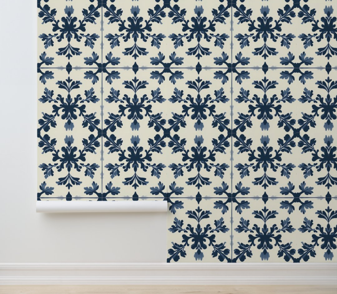 Navy Botanical Grace Peel and Stick Wallpaper