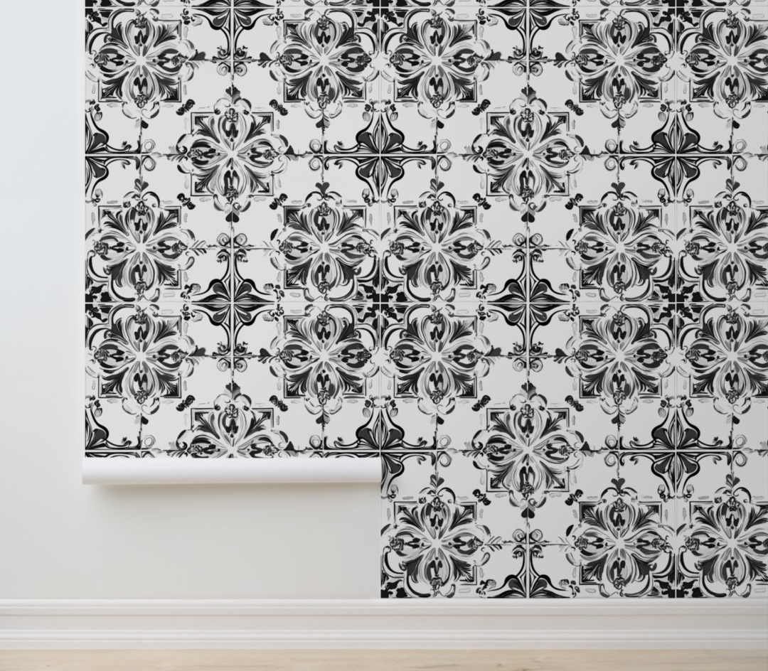 Monochrome Baroque Flourish Peel and Stick Wallpaper