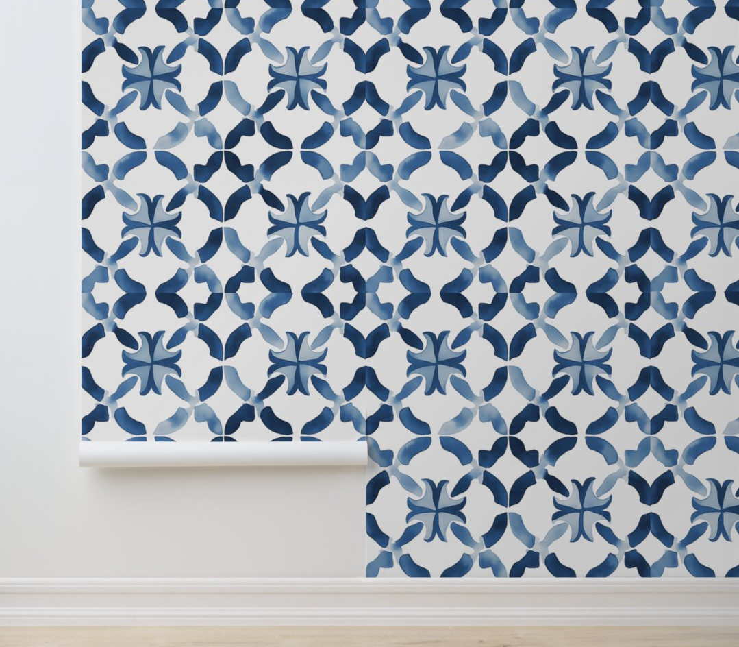 Mediterranean Blue Mosaic Peel and Stick Wallpaper