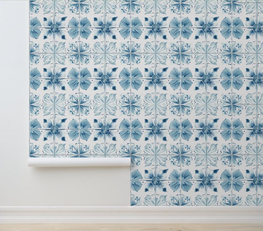 Oceanic Blossom Tile Peel and Stick Wallpaper 