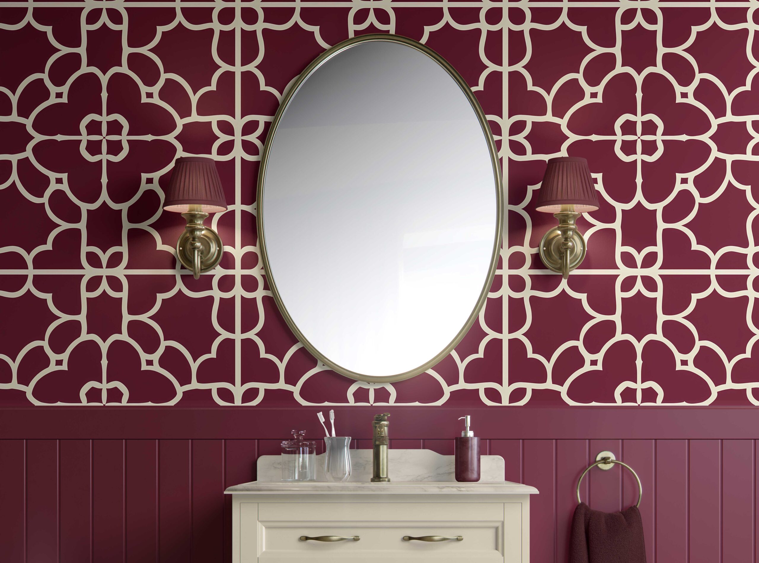 Bathroom Walls Rich Burgundy Elegance Peel and Stick Wallpaper 