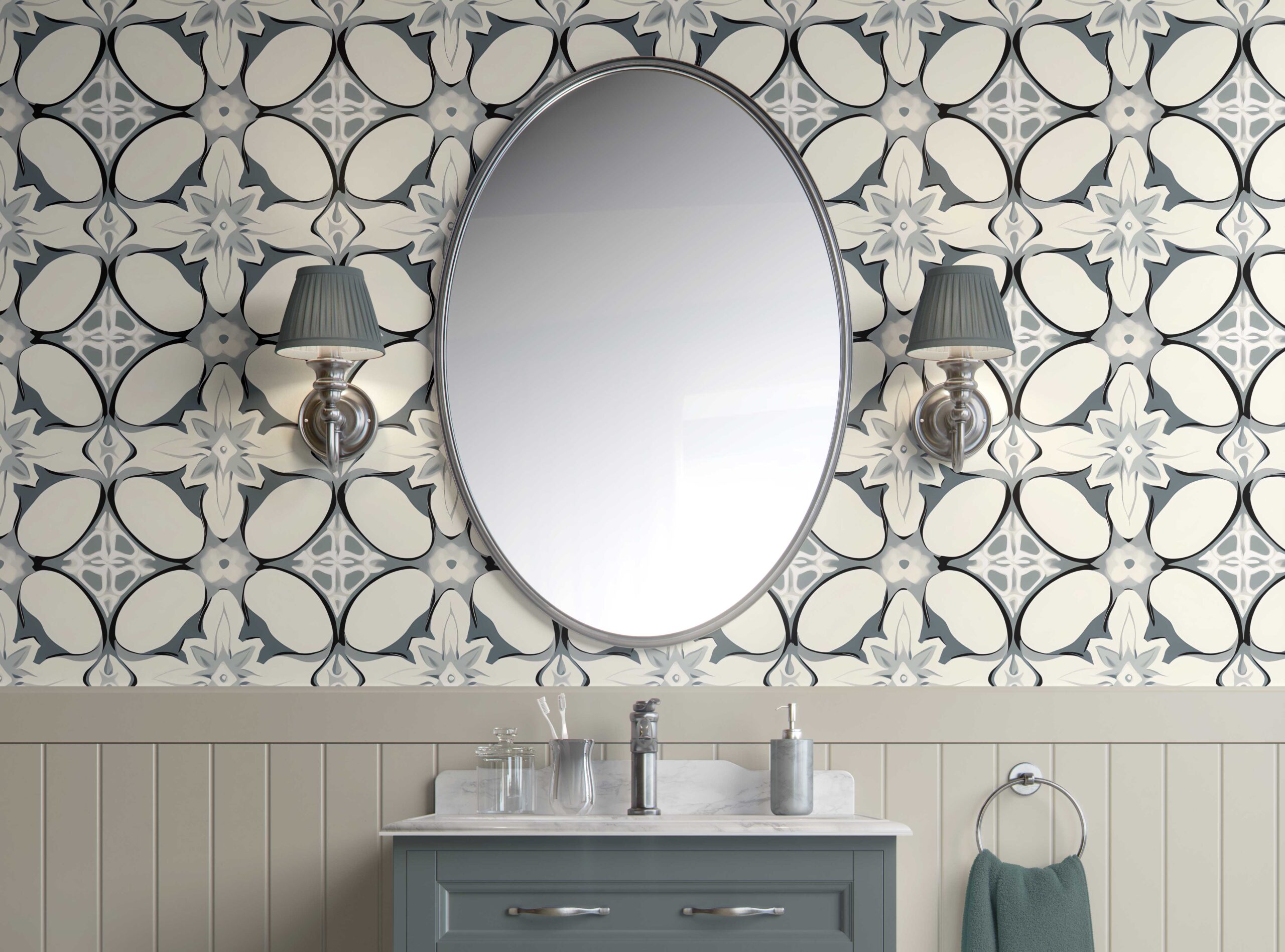 Bathroom Walls Chic Geometric Bloom Peel and Stick Wallpaper