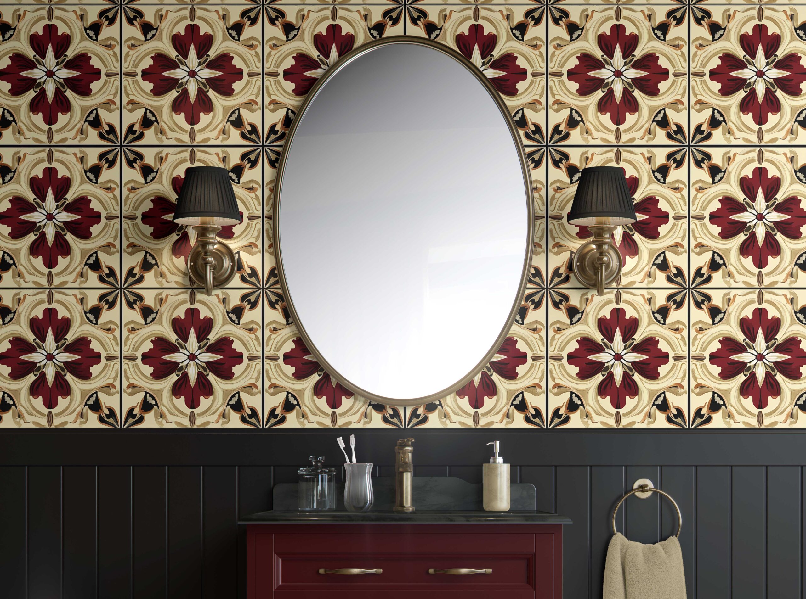 Bathroom Walls Crimson Elegance Peel and Stick Wallpaper