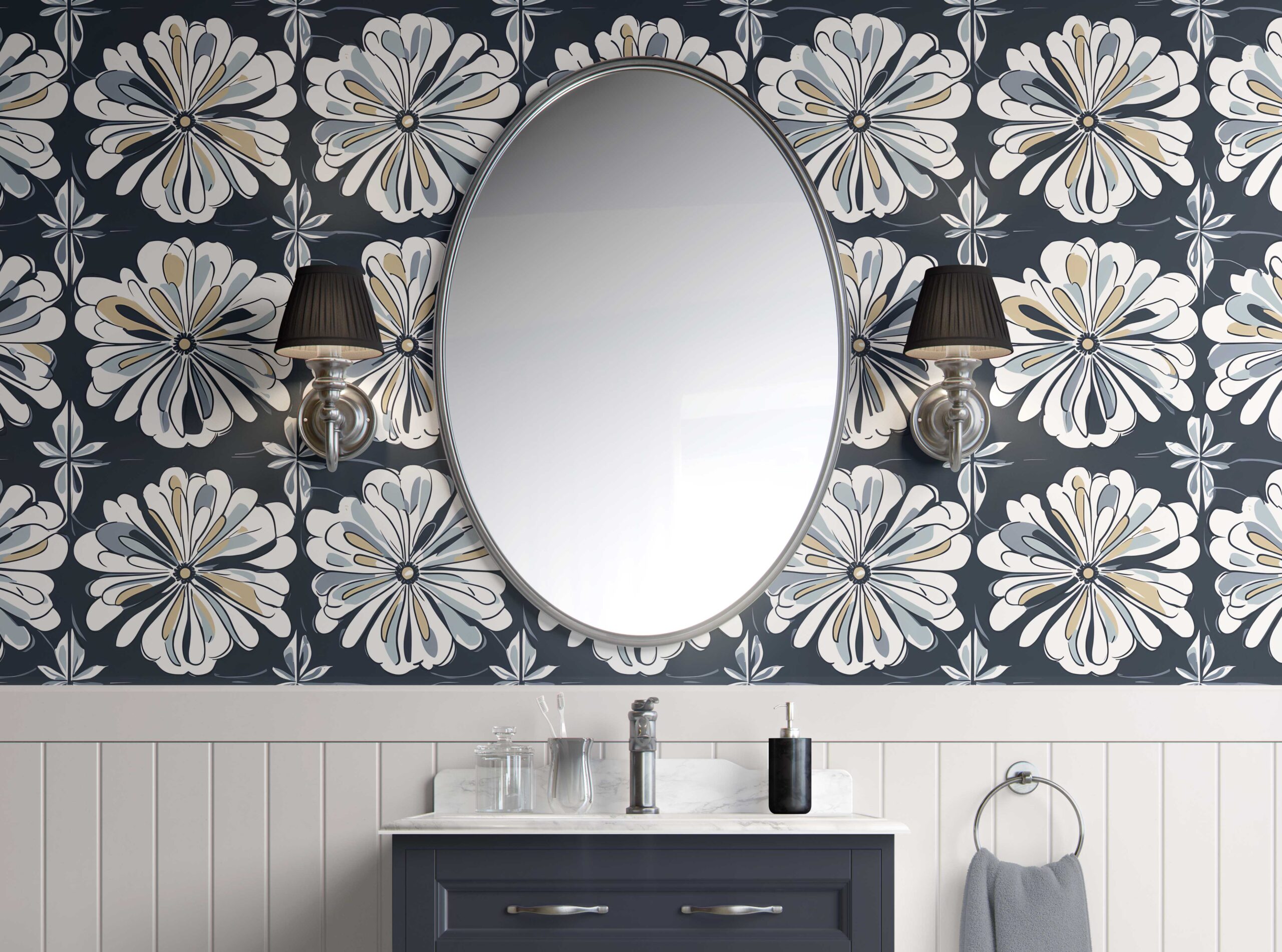 Bathroom Walls Elegant Modern Floral Pattern Peel and Stick Wallpaper