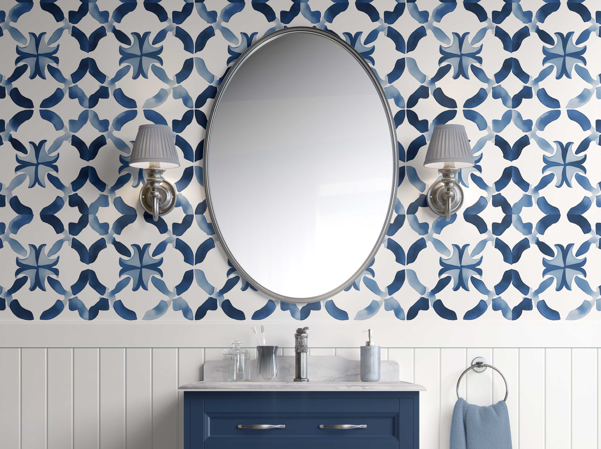 Bathroom Walls Mediterranean Blue Mosaic Peel and Stick Wallpaper