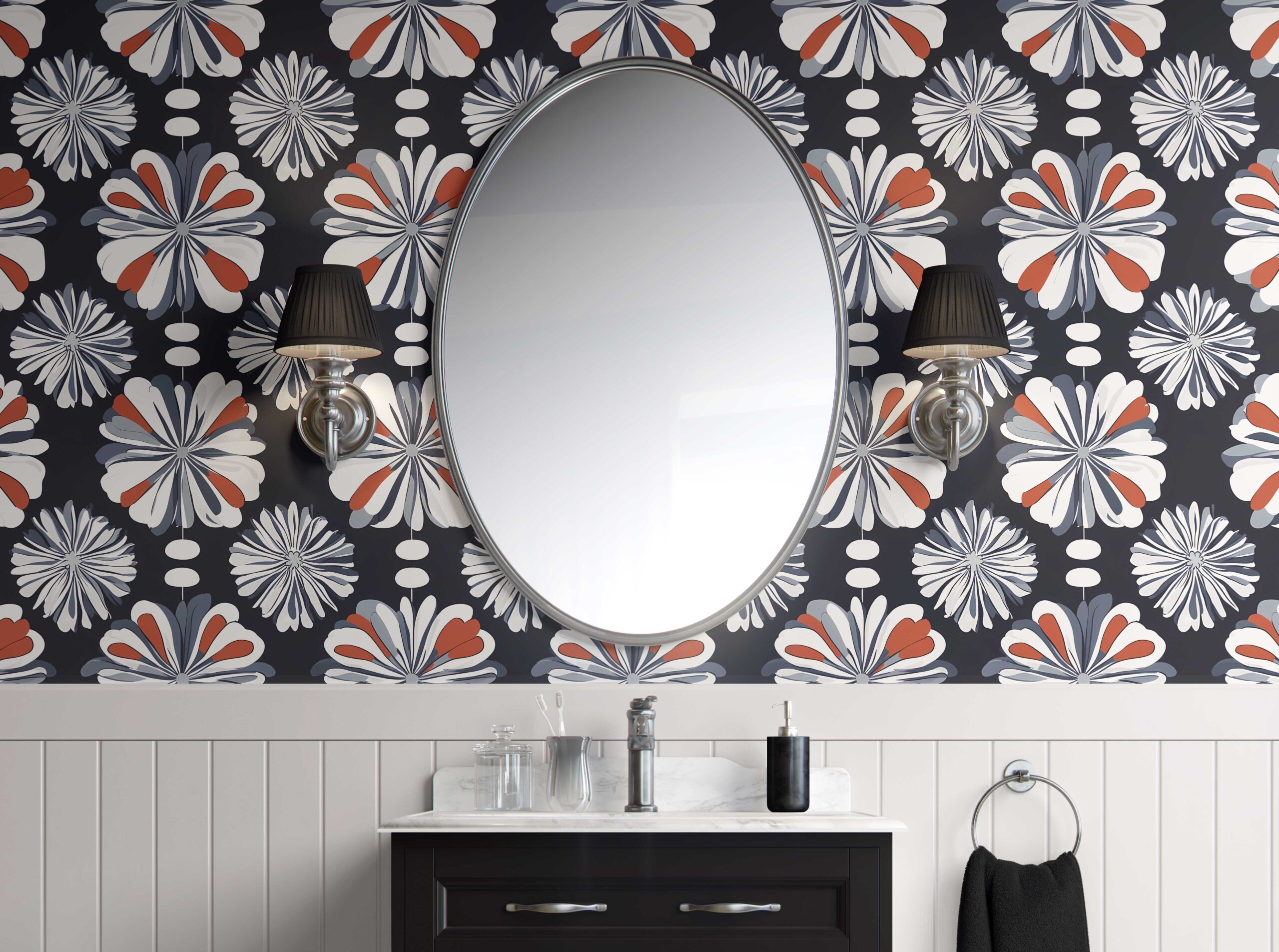 Bathroom Walls Modern Floral Burst Peel and Stick Wallpaper 