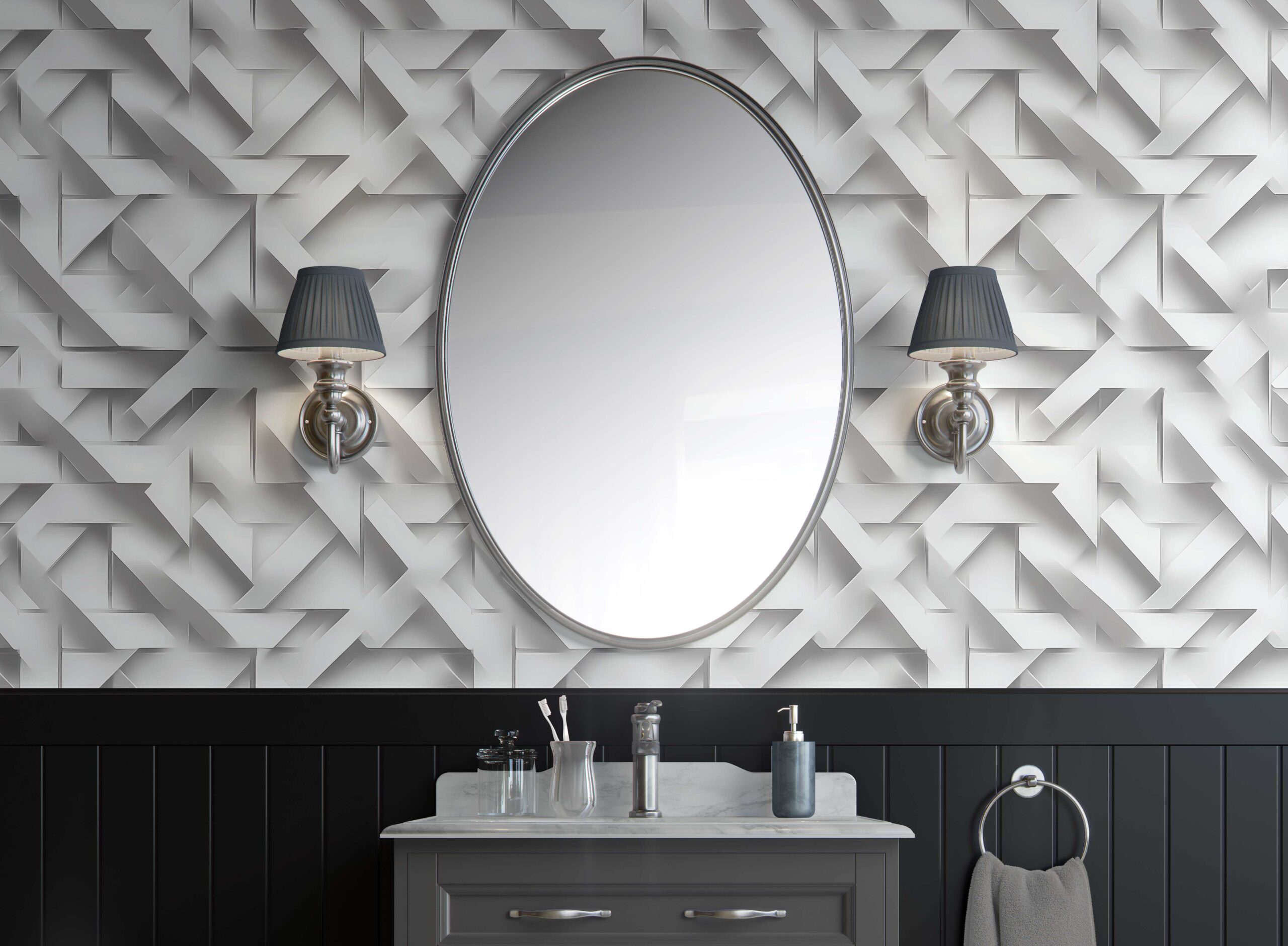 Bathroom Walls Modern Geometric Symphony Peel and Stick Wallpaper 
