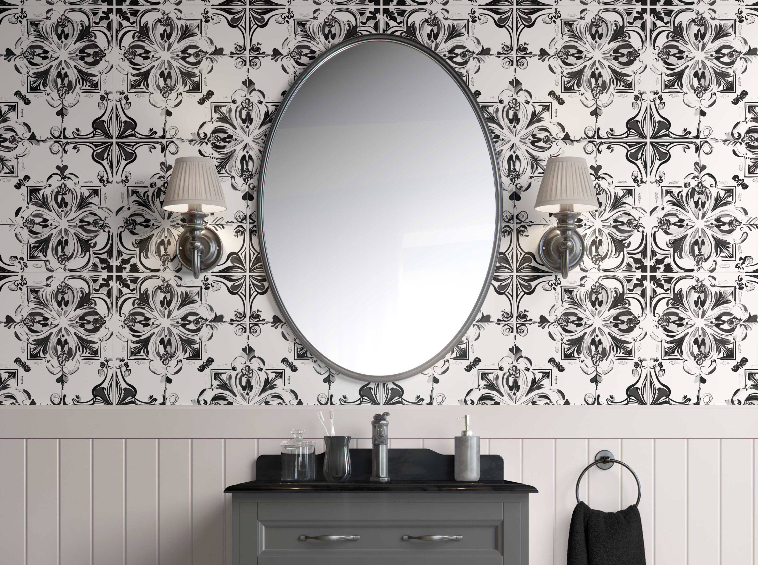 Monochrome Baroque Flourish Peel and Stick Wallpaper