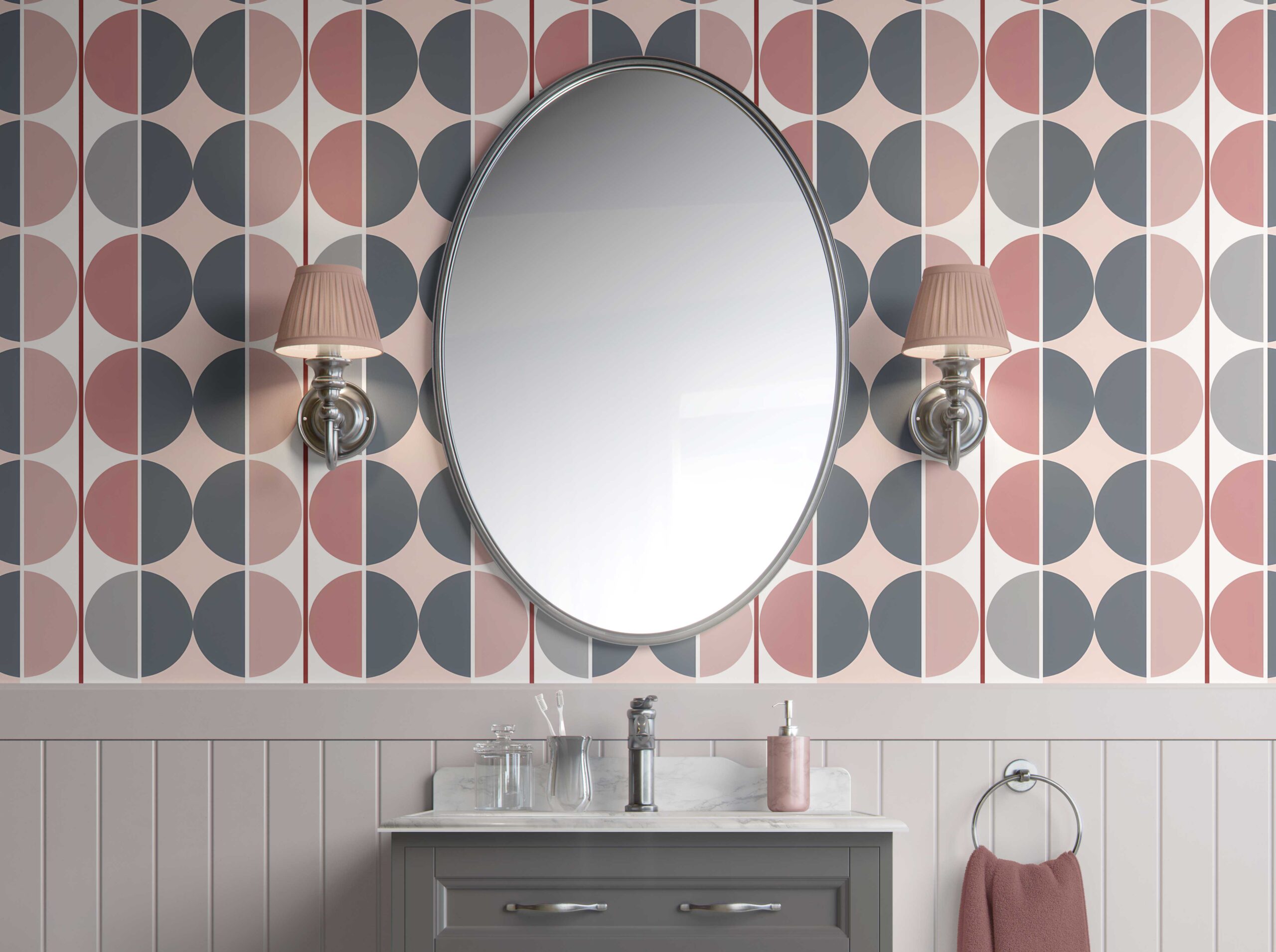 Bathroom Walls Retro Rhythm Circles Peel and Stick Wallpaper