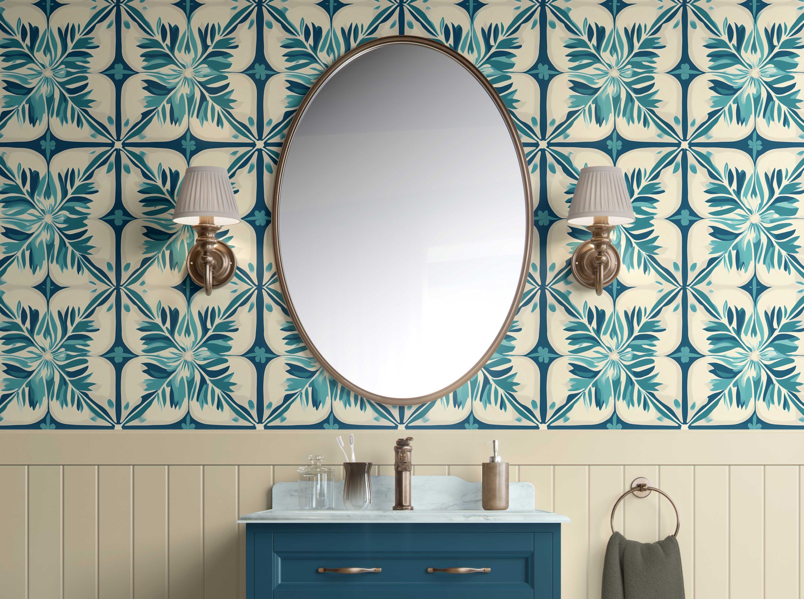 Bathroom Walls Tropical Oasis Bloom Peel and Stick Wallpaper