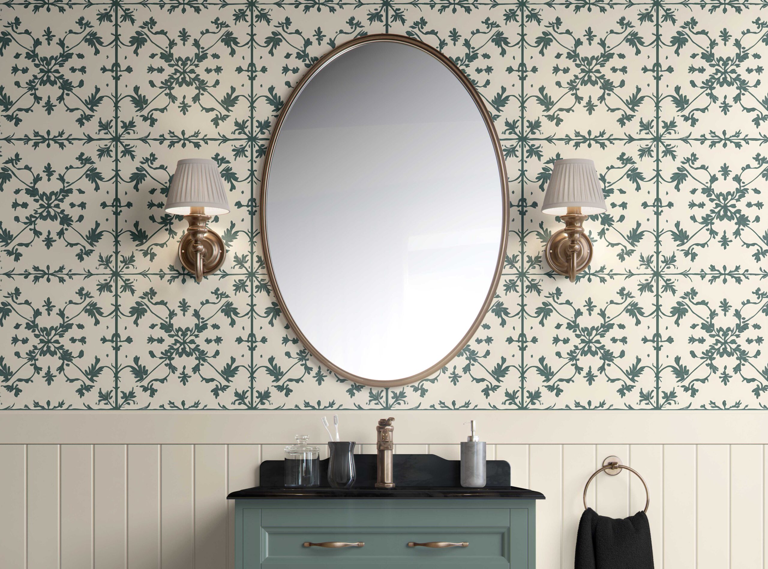 Bathroom Wall Vintage Ivy Scroll Peel and Stick Wallpaper