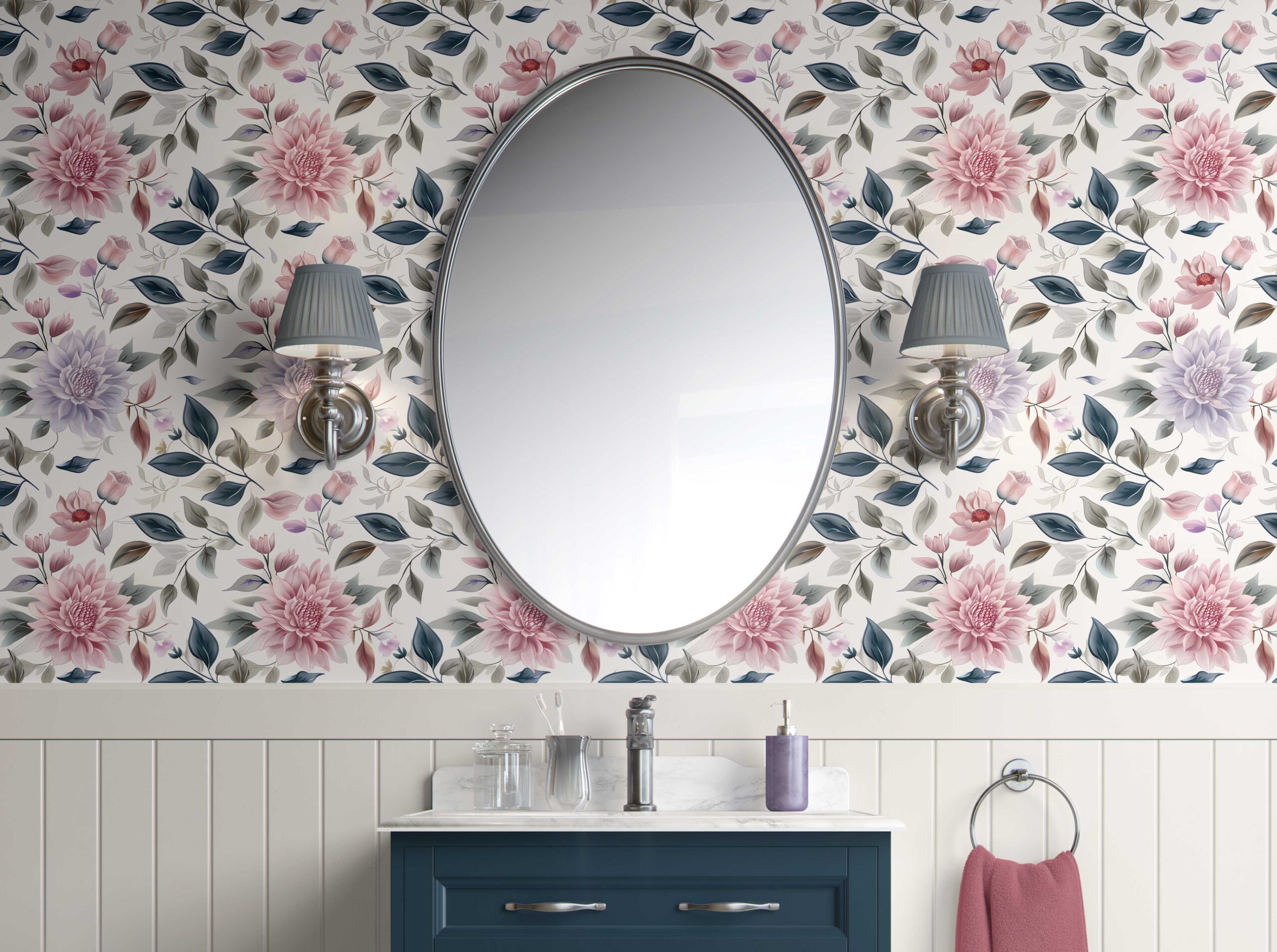Bathroom Walls Whimsical Bloom: Pink and Purple Floral Peel and Stick Wallpaper 