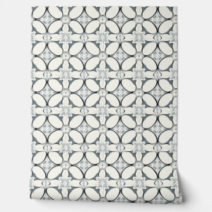 Geometric Floral Elegance Petite - Gray, Cream - Modern Peel and Stick Wallpaper