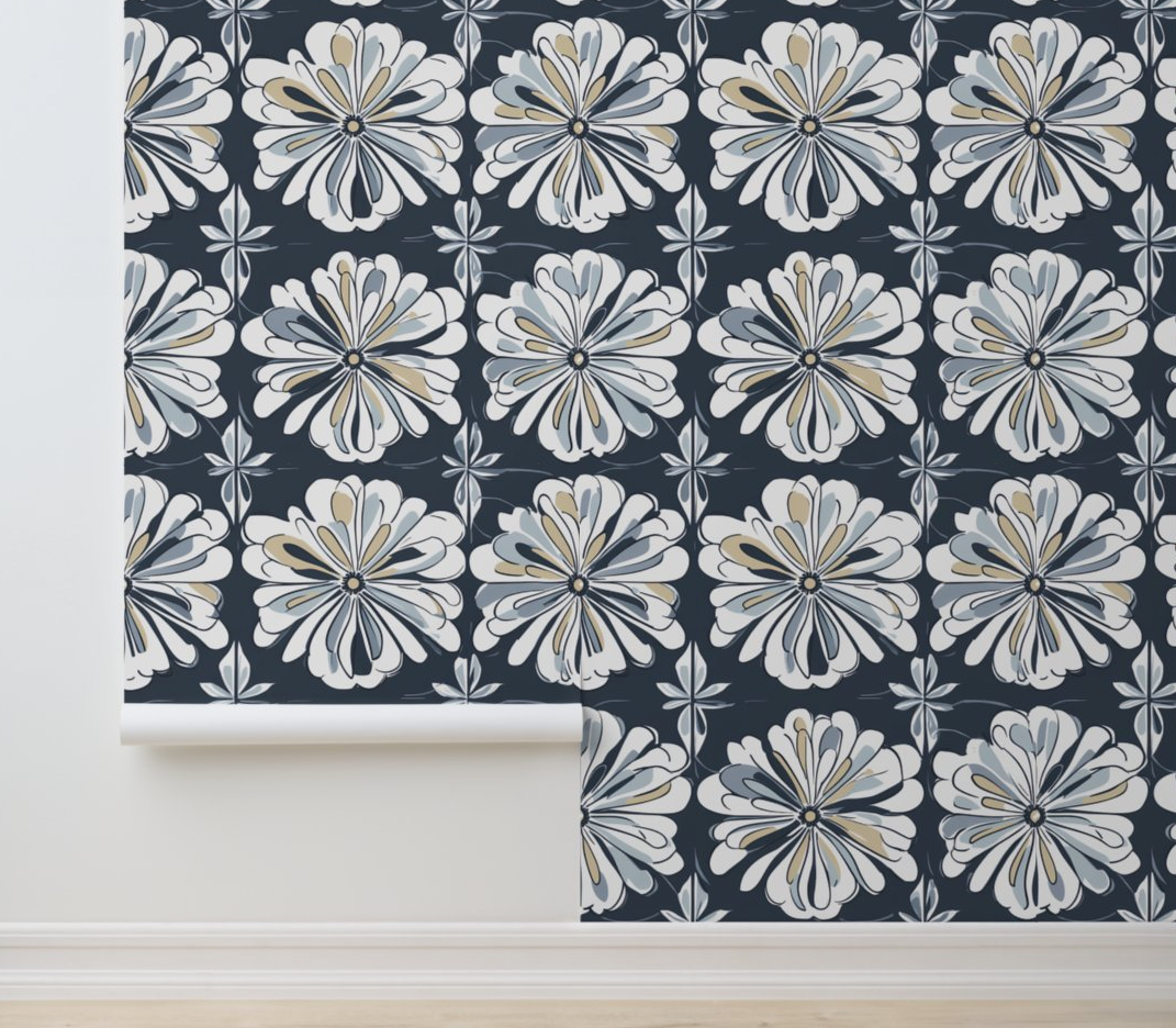 Elegant Modern Floral Pattern Peel and Stick Wallpaper