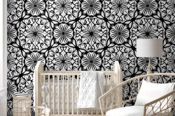 Monochrome Bloom Peel and Stick Wallpaper nursery