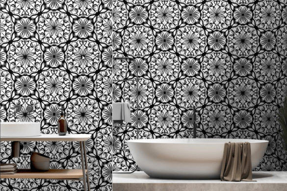 Monochrome Bloom - peel and stick wallpaper bathroom ideas