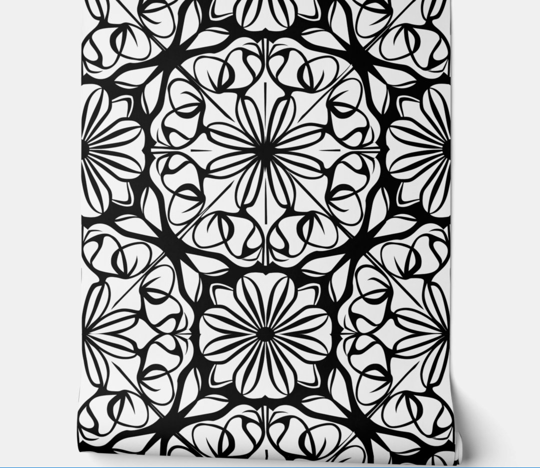 Monochrome Bloom peel and stick wallpaper