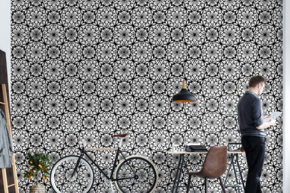 Peel and Stick wallpaper living room Monochrome Bloom