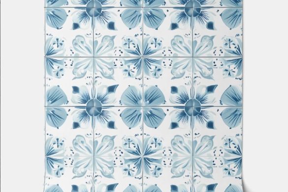 Tiled Ocean Bloom peel and stick wallpaper teal