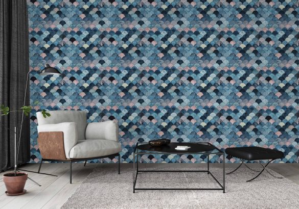 Wall-w-Chair—Modern-Wave-Pattern-lr coastal wallpaper