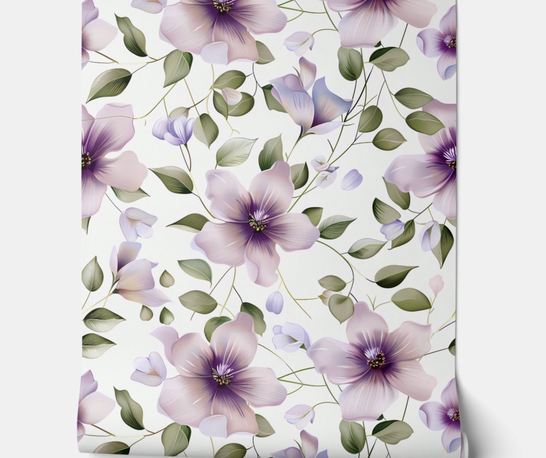 Elegant Purple and Green Floral Peel and Stick Wallpaper