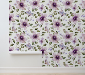 Purple Grace - Lavender, Sage Green - Organic Modern Wallpaper