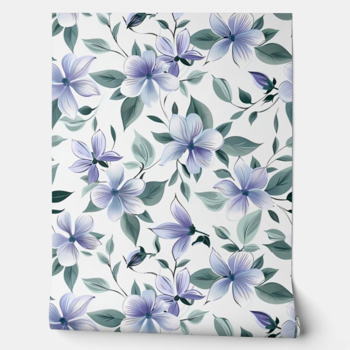 Botanical Breeze - Blue, Green, Purple - Organic Modern Peel and Stick Wallpaper