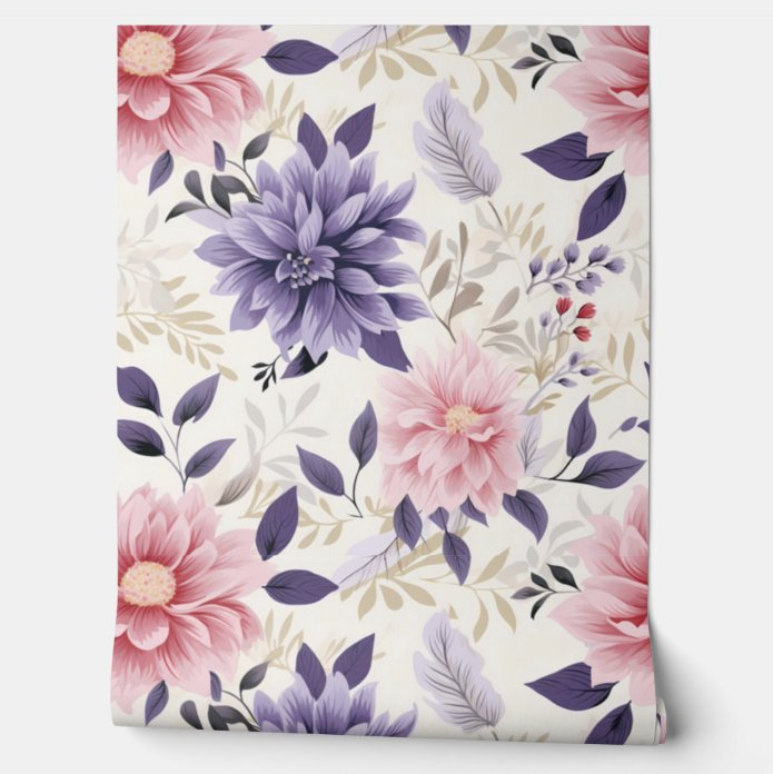 Radiant Harmony: Purple and Pink Botanical Peel and Stick Wallpaper