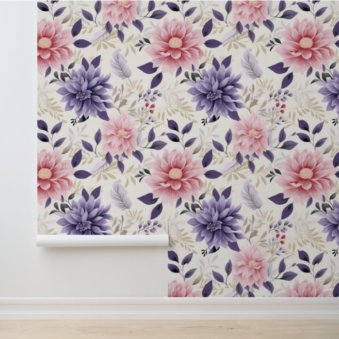 Radiant Harmony: Purple and Pink Botanical Peel and Stick Wallpaper 
