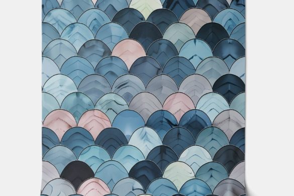 OCEANIC SCALES – BLUE, PINK, GRAY – COASTAL PEEL AND STICK WALLPAPER