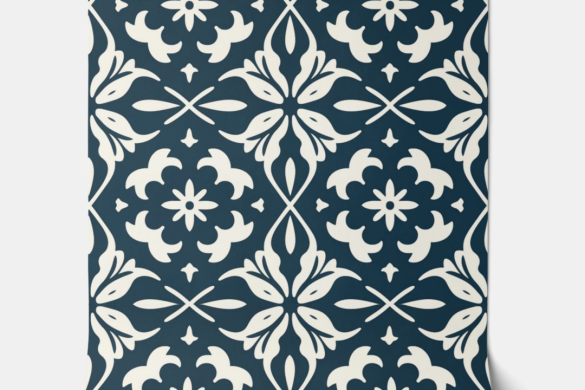 Chic Floral Charm - Deep Teal & Cream - Eclectic Peel and Stick Wallpaper