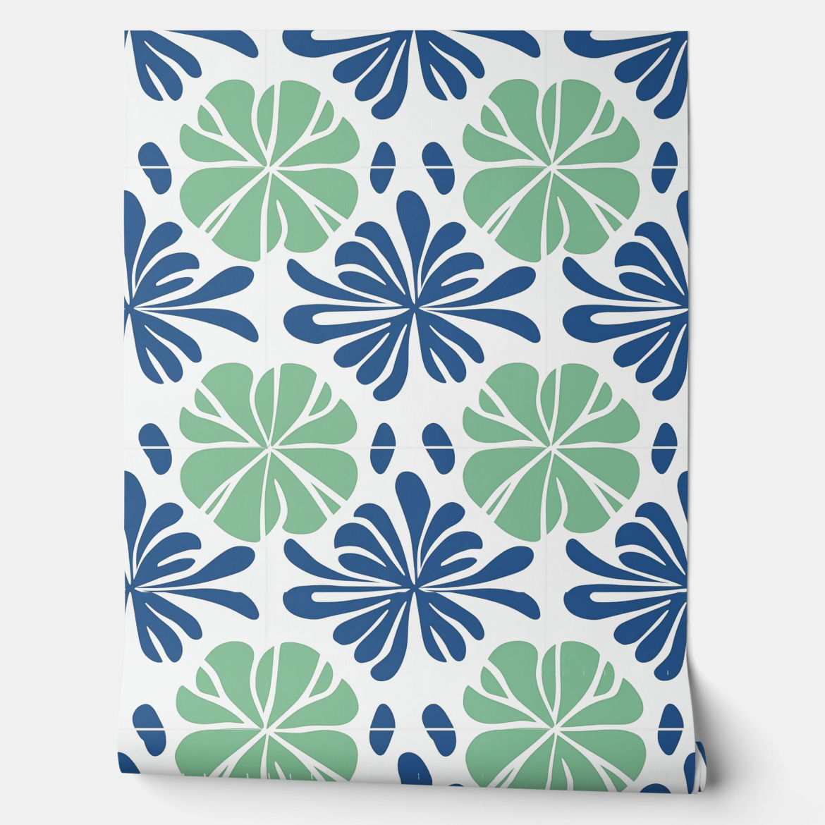 Coastal Leaf Harmony - Blue and Green - Coastal Peel and Stick Wallpaper