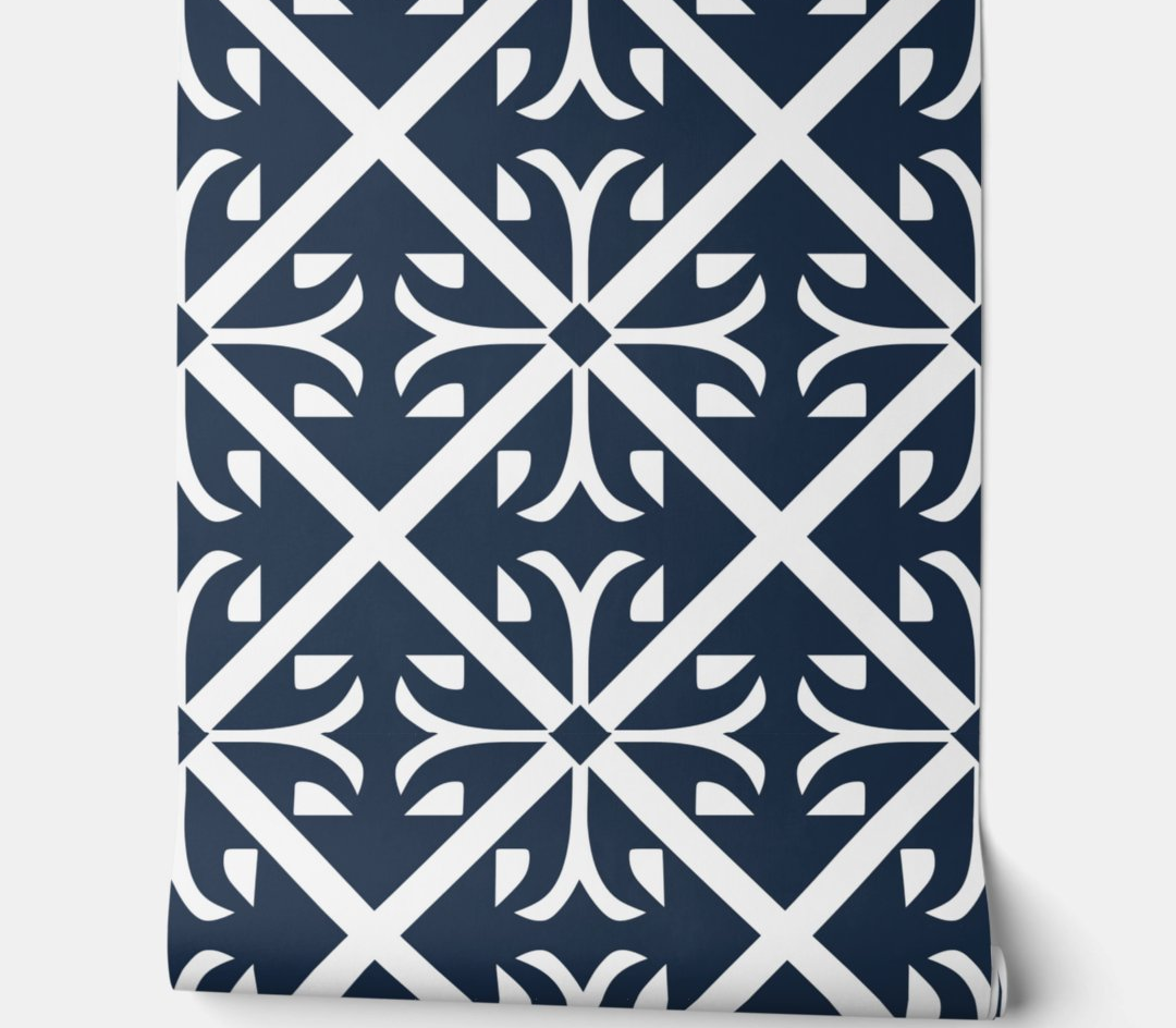 Classic Navy Tiles - Navy and White - Traditional Peel and Stick Wallpaper