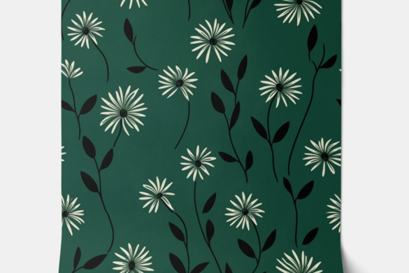 Elegant Daisy Meadow - Forest Green and Ivory - Modern Peel and Stick Wallpaper