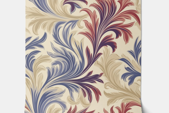 Regal Flourish Elegance - Beige, Burgundy, and Blue - Traditional Peel and Stick Wallpaper