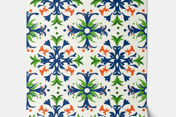 Vibrant Mediterranean Tile - Navy, Green, and Orange - Eclectic Peel and Stick Wallpaper