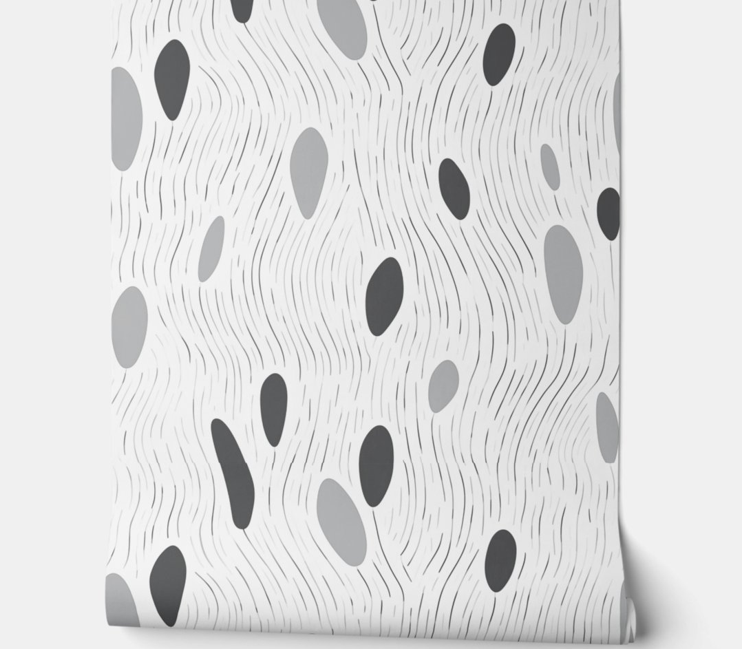 Organic Flow Minimalism - Gray and White - Boho Peel and Stick Wallpaper