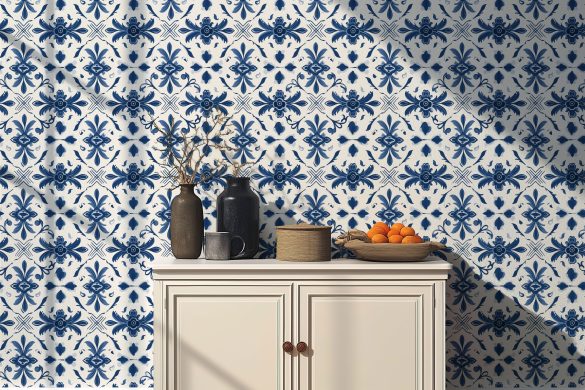 Living-Room-Portuguese-Azulejo-Elegance blue peel and stick wallpaper