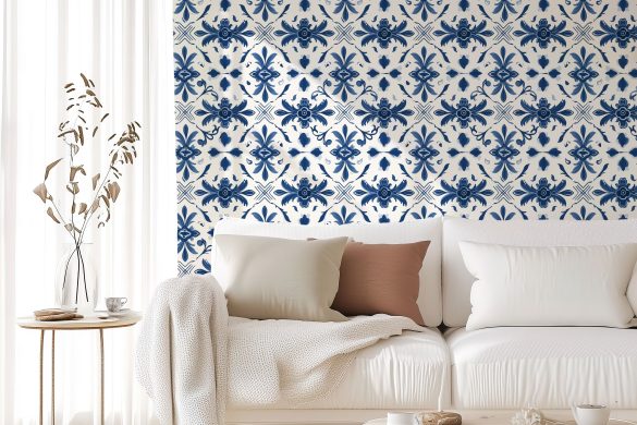 Portuguese-Azulejo-Elegance-peel and stick wallpaper living room