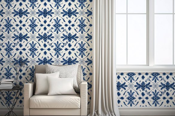 Portuguese-Azulejo-Elegance-removable wallpaper for renters
