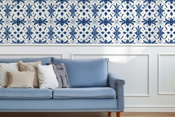 peel and stick wallpaper living room Portuguese-Azulejo-Elegance
