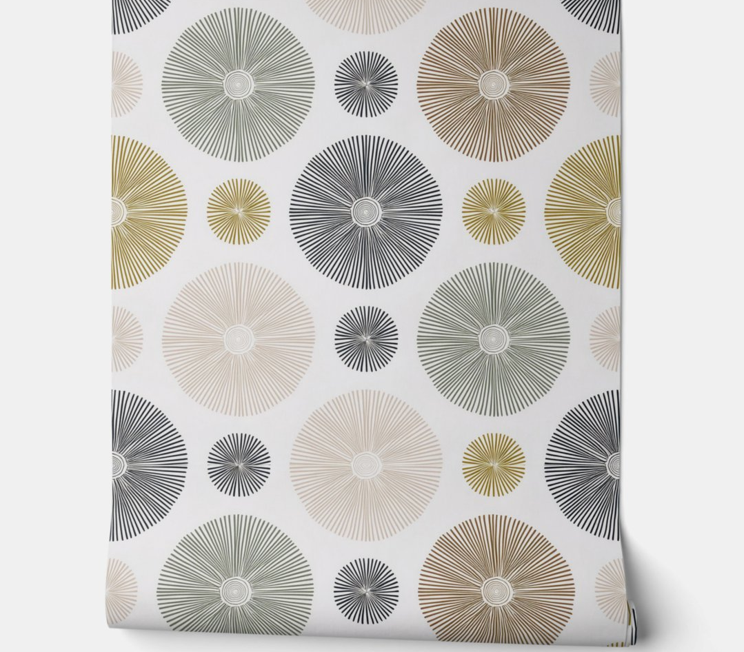 Sunburst Radiance - Black, Gold, and Ivory - Bohemian Peel and Stick Wallpaper
