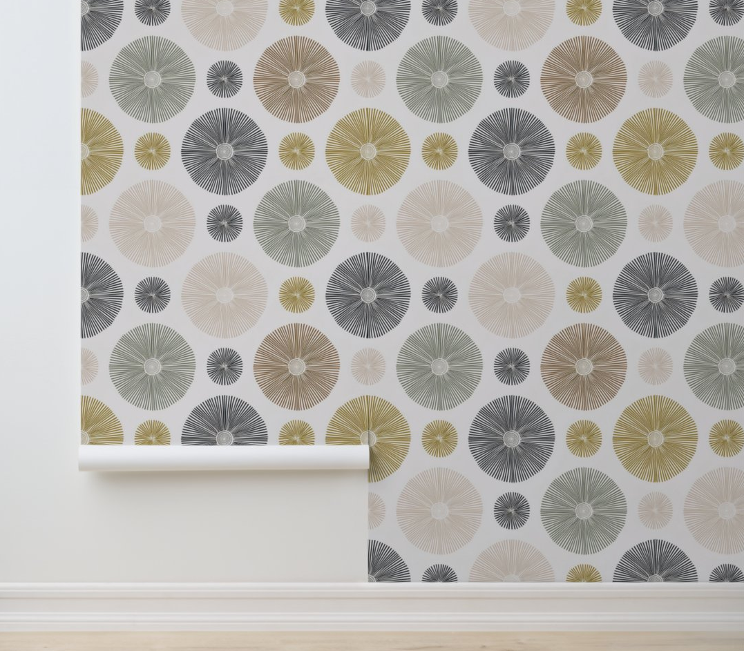 Sunburst Radiance - Black, Gold, and Ivory - Bohemian Peel and Stick Wallpaper