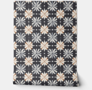 Autumn Floral Fusion - Charcoal, Beige, White - Organic Modern Peel and Stick Wallpaper