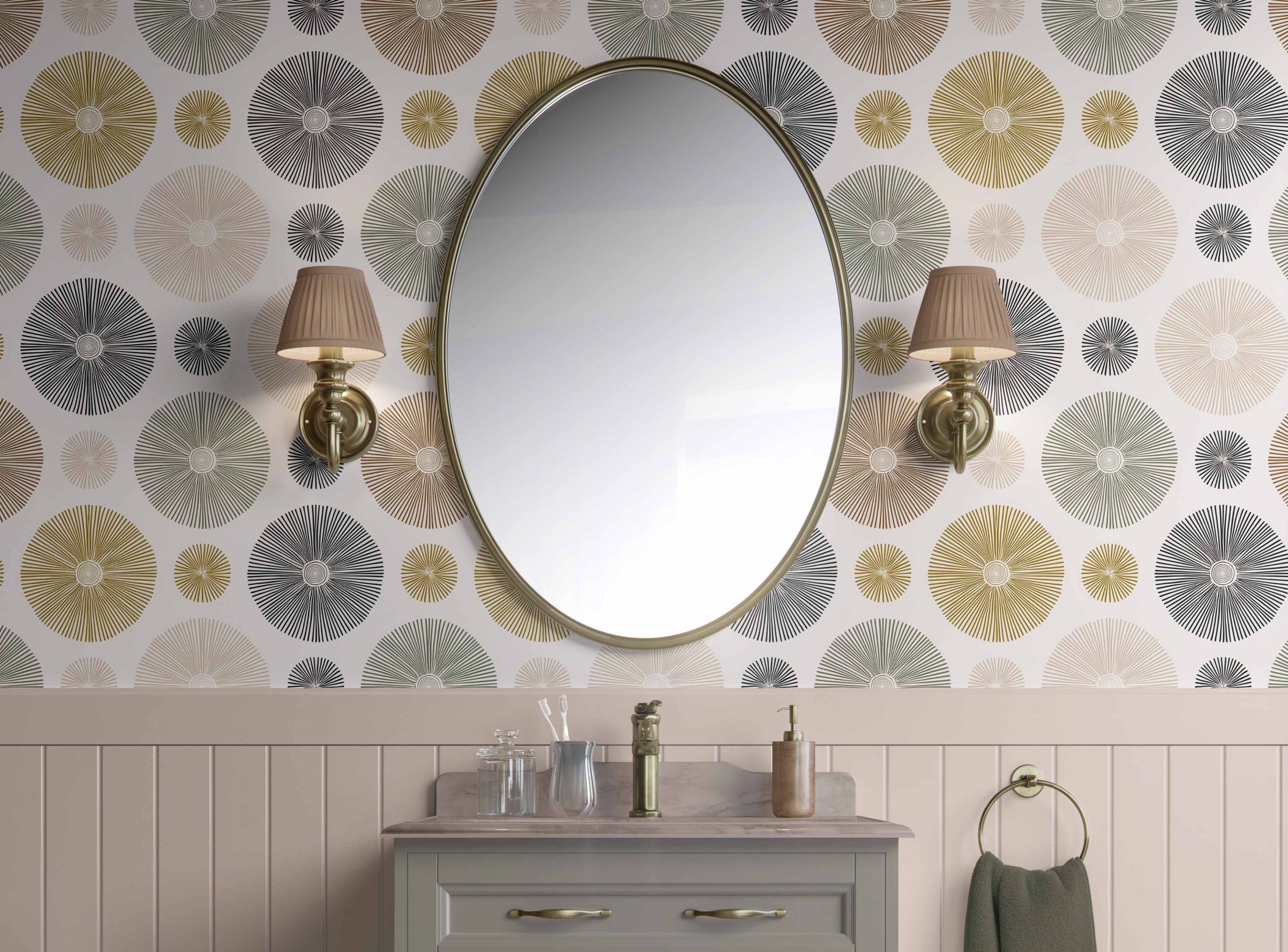 Sunburst Radiance - Black, Gold, and Ivory - Bohemian Peel and Stick Wallpaper